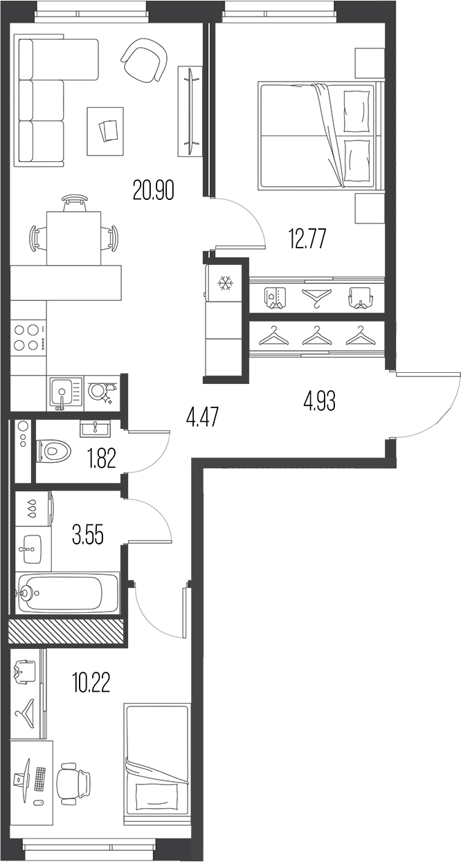 2-комнатная квартира 58.66 м², 7/10 эт., ЖК «LEGENDA Васильевского»